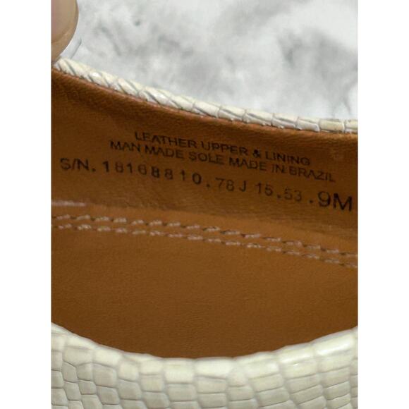 Tory Burch Mini Miller Flats Logo Medallion 9M Cream Embossed Reptile Leather - Picture 9 of 11